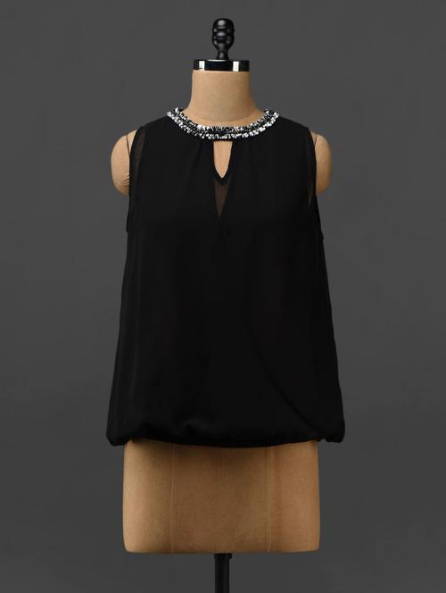 embellished neckline layered georgette top - 1008438 - Very Small Image - 1