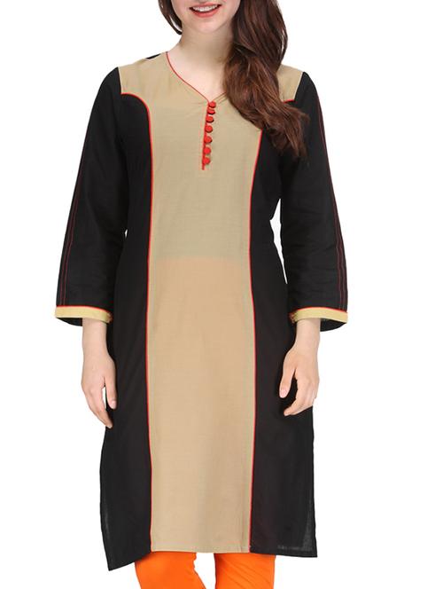 black cotton kurta - 10086513 - Very Small Image - 1