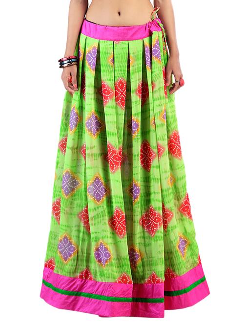 Printed Sap Green Georgette Long Skirt - 1009775 - Very Small Image - 1