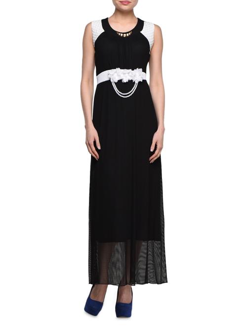 Black Dress with white floral applique - 1010411 - Very Small Image - 1