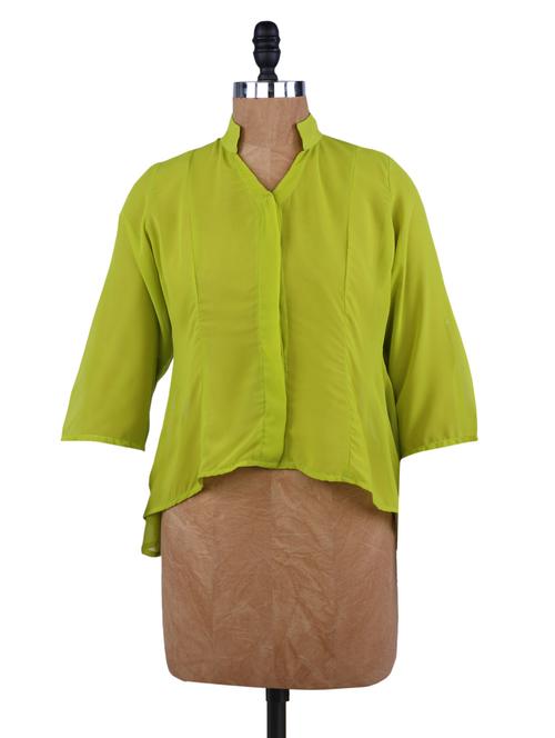 lime green sequined elbow patch asymmetric top - 1010548 - Very Small Image - 1