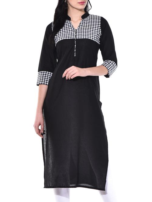 black cotton straight kurta - 10140442 - Very Small Image - 1