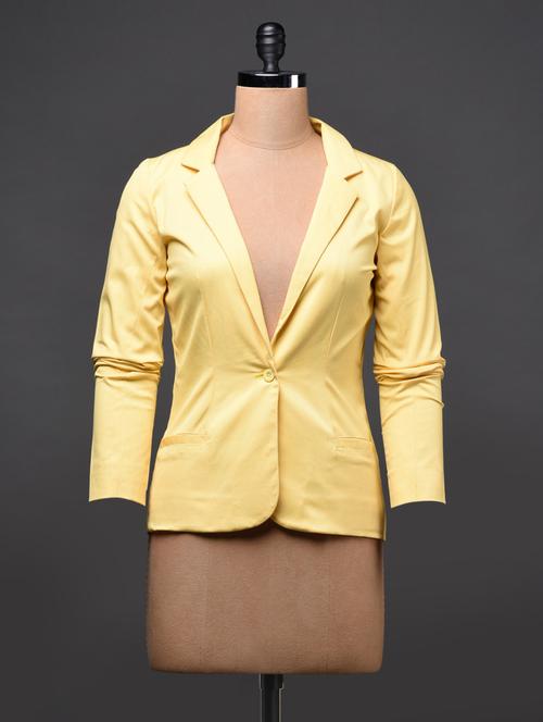 Yellow Full Sleeve Plain Solid Blazer - 1025149 - Very Small Image - 1