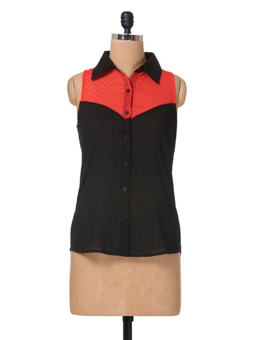 black color, red color shirt collar color cotton shirt - 1031614 - Very Small Image - 1