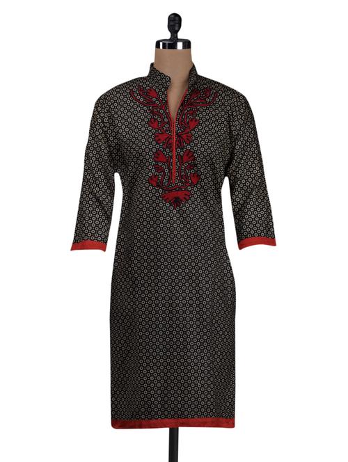 mandarin collar embroidered placket kurta - 1035100 - Very Small Image - 1