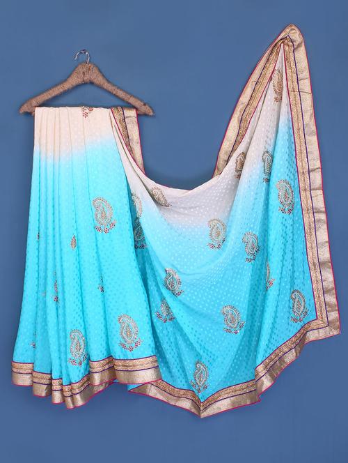 white and sky blue shaded saree - 1041921 - Very Small Image - 1