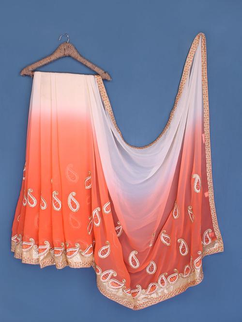 white and orange chiffon saree - 1041996 - Very Small Image - 1