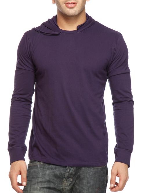 navy blue colored, cotton  tee- shirt with hood - 10444945 - Very Small Image - 1