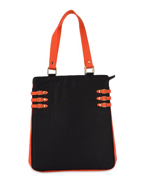 black -orange buckle trim cotton handbag - 1049363 - Very Small Image - 1