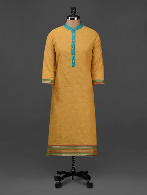 mandarin collar dobby weave cotton kurta - 1054457 - Very Small Image - 1