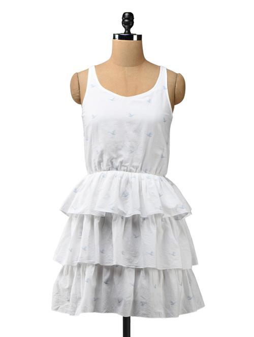 White tiered ruffled cotton dress - 1054791 - Very Small Image - 1