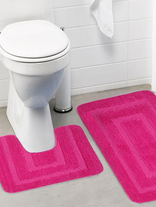 lushomes ultra soft microfiber polyester pink large bath mat set (1 pc bathmat + 1 pc contour) - 10549587 - Very Small Image - 1