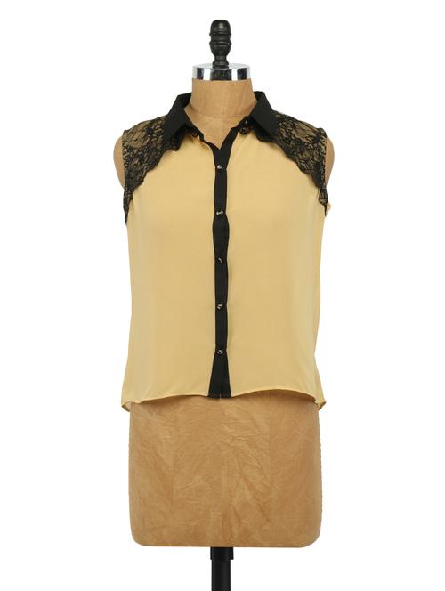 sleeveless lacy shoulder georgette shirt - 1056137 - Very Small Image - 1