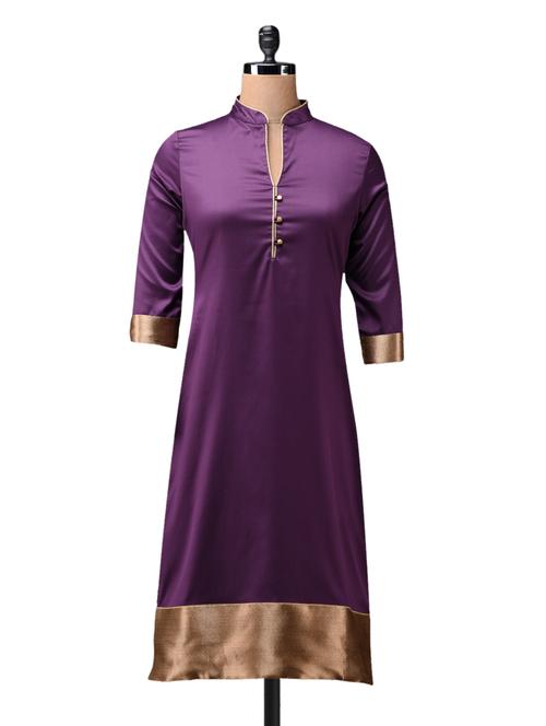 golden border  mandarin collar polygeorgette kurti - 1056269 - Very Small Image - 1