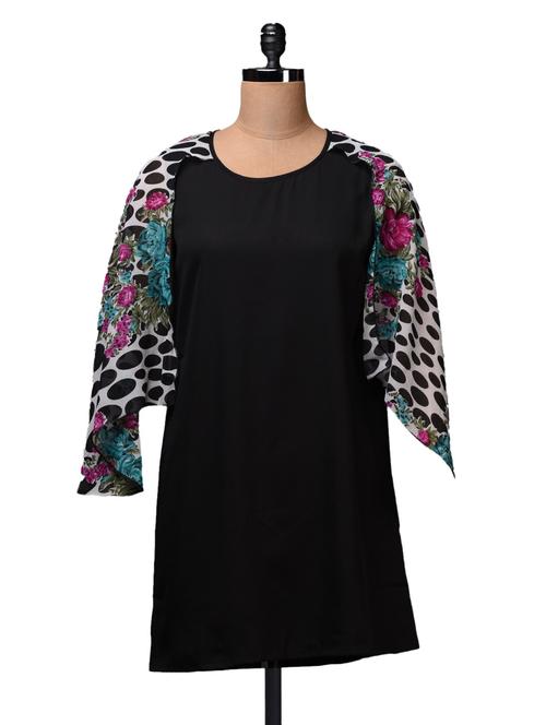 solid black crepe dress with printed georgette - 1057291 - Very Small Image - 1