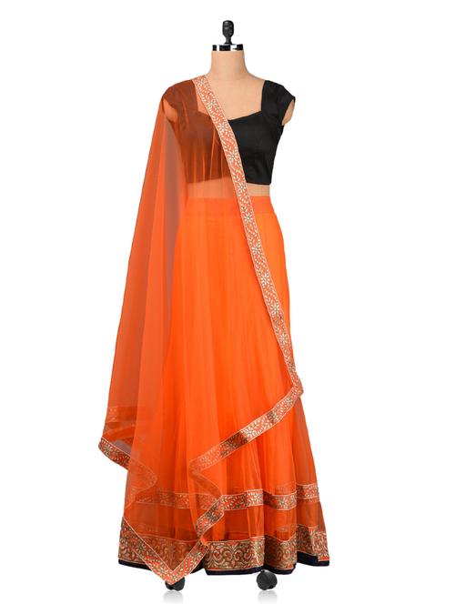 orange net lehenga set - 1064645 - Very Small Image - 1