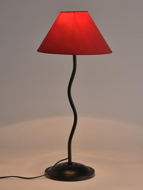 red metallic table lamp with conical fabric shade - 1067011 - Very Small Image - 1