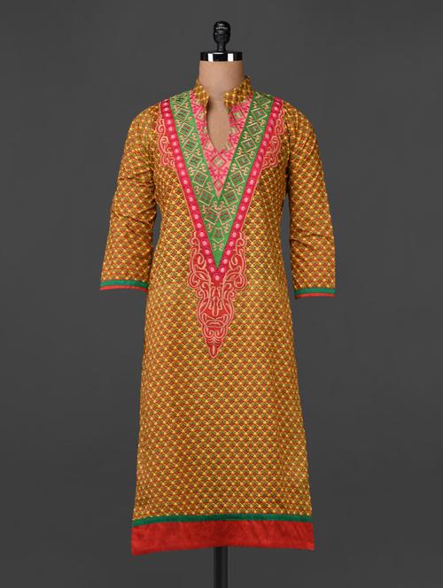 mandarin collar multicolored embroidered  kurta - 1069436 - Very Small Image - 1