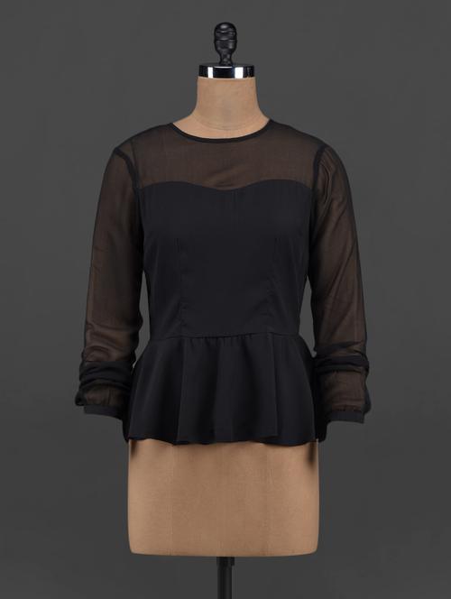 Black Polyester Peplum Top - 1080045 - Very Small Image - 1