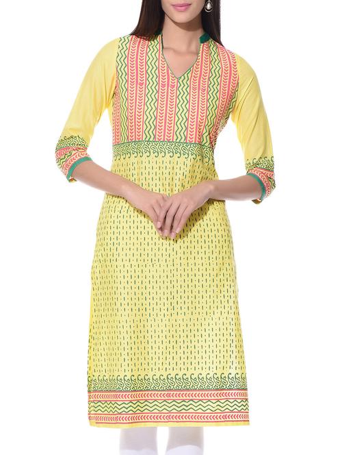 Yellow Cotton Straight Kurta - 10807974 - Very Small Image - 1