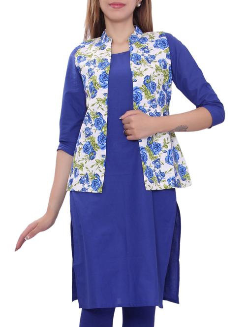 blue cotton straight  kurta - 10808101 - Very Small Image - 1