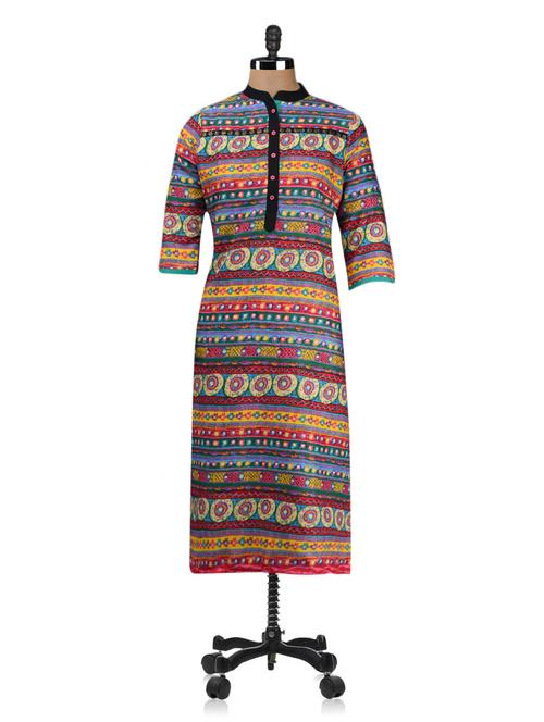 printed mandarin collar pashmina kurta - 1080932 - Very Small Image - 1