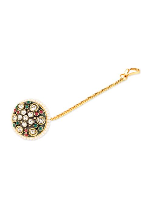Enamelled Crystal Embellished Maang Tika - 1083407 - Very Small Image - 1
