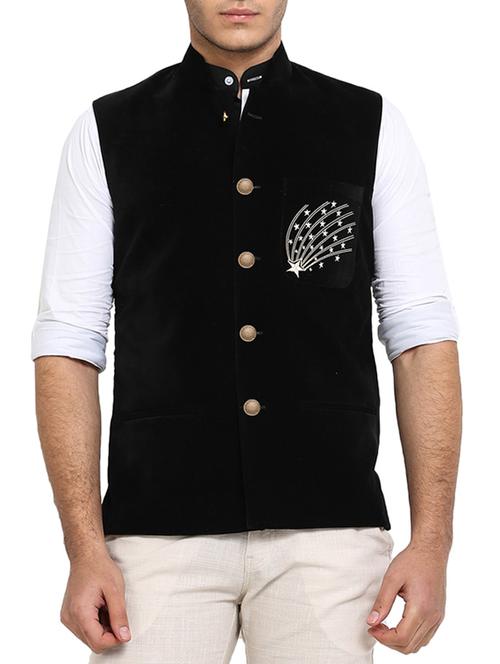 black velvet nehru jacket - 10839800 - Very Small Image - 1