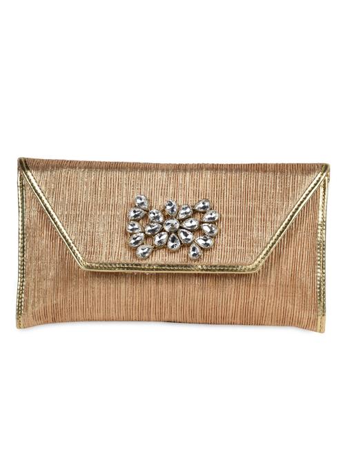 crystals embellished golden sling cum clutch - 1085339 - Very Small Image - 1