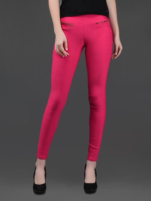 skinny fit pink cotton lycra jeggings - 1090124 - Very Small Image - 1
