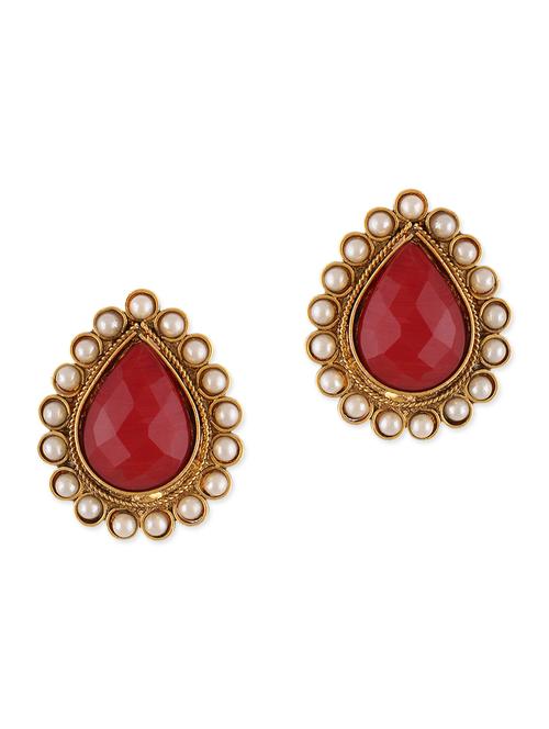 red stone embellished drop shaped studs - 1091977 - Very Small Image - 1