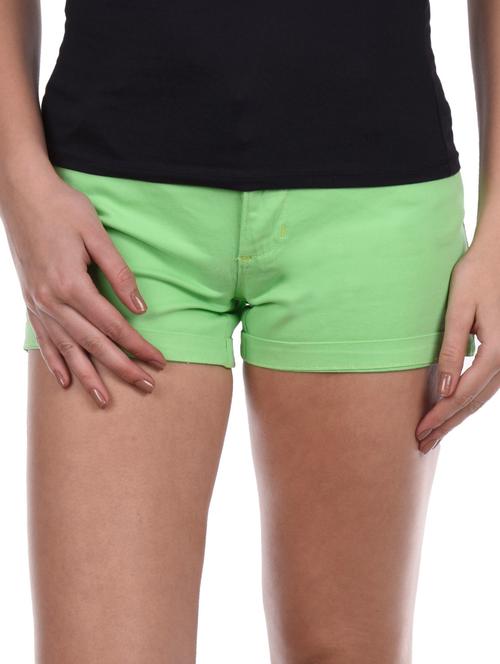 solid green cotton lycra shorts - 1093371 - Very Small Image - 1