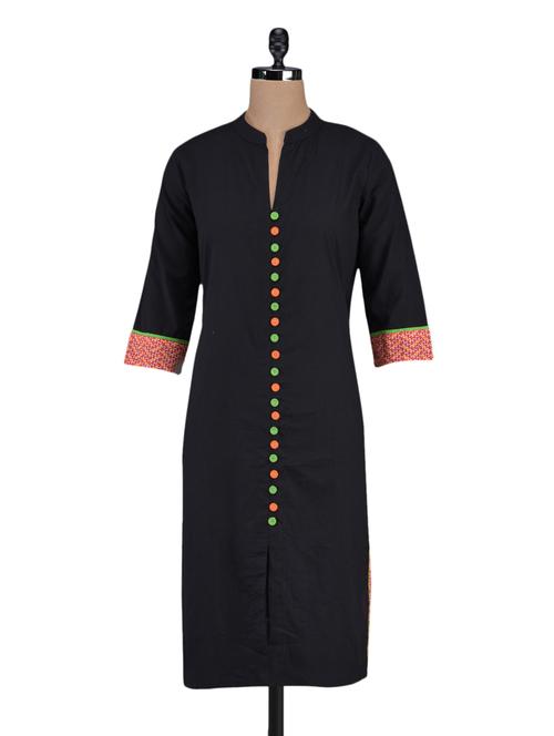 front buttons mandarin collar cotton kurta - 1094175 - Very Small Image - 1