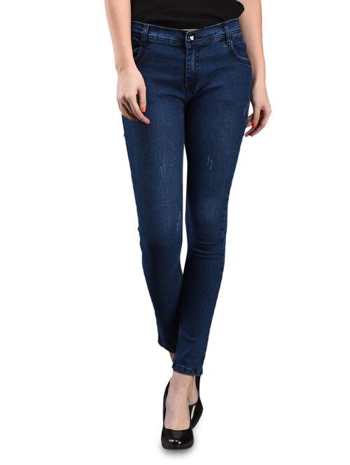 Blue Solid Cotton Jeans - 1095329 - Very Small Image - 1