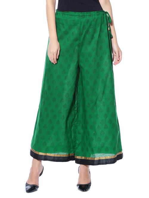 Green printed cotton palazzos - 10967108 - Very Small Image - 1