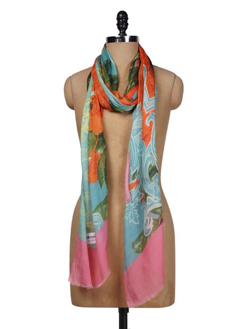 Multicolored Printed Cotton-silk Scarf - 1096713 - Very Small Image - 1