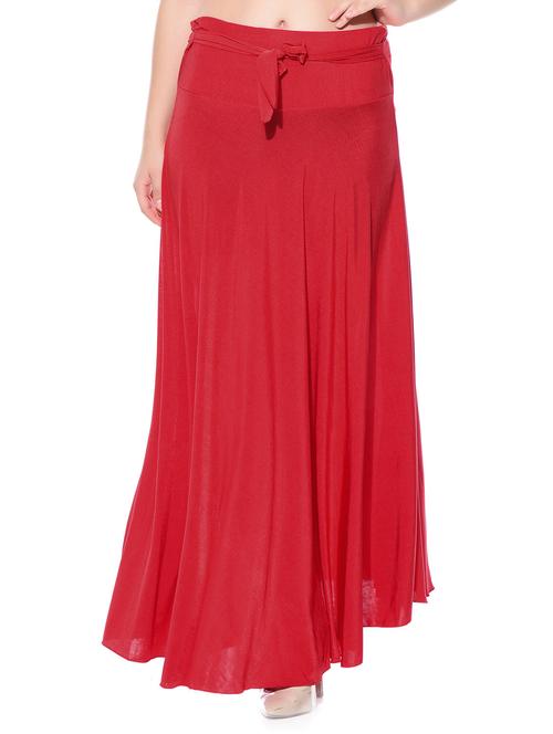 red crepe flared skirts - 10981860 - Very Small Image - 1