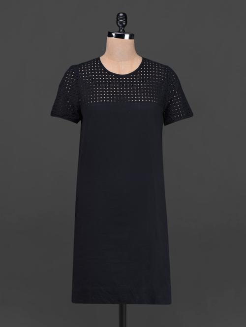 cut work yoke round neck cotton dress - 1098418 - Very Small Image - 1