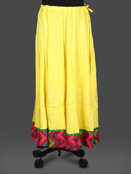 yellow rayon block  print long skirt - 1102654 - Very Small Image - 1