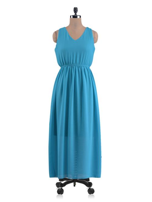 plain solid v neck georgette maxi dress - 1105780 - Very Small Image - 1