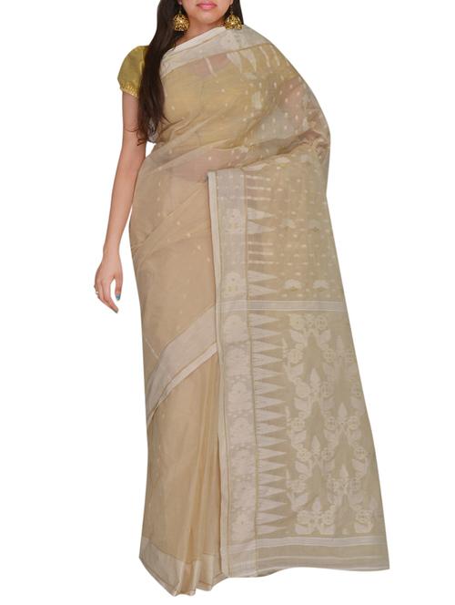 beige, white cotton saree - 11077031 - Very Small Image - 1