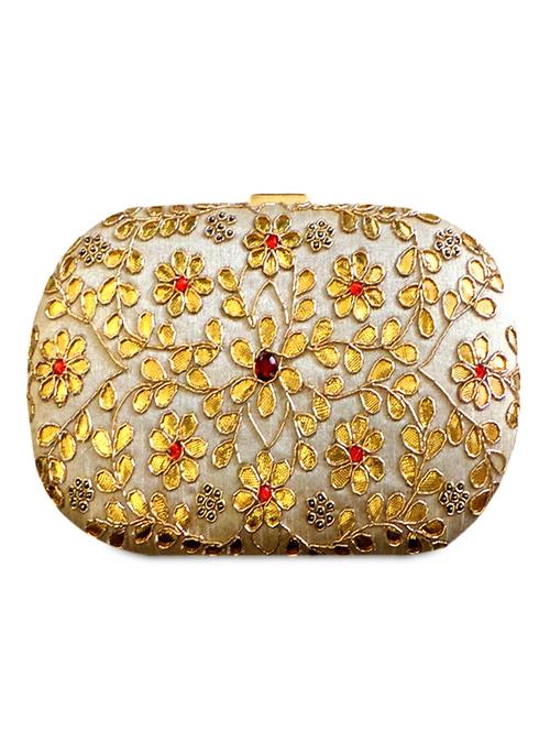 floral zardosi work raw silk clutch box - 1110811 - Very Small Image - 1