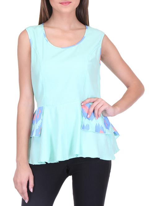 light blue cotton blend peplum top - 11121377 - Very Small Image - 1