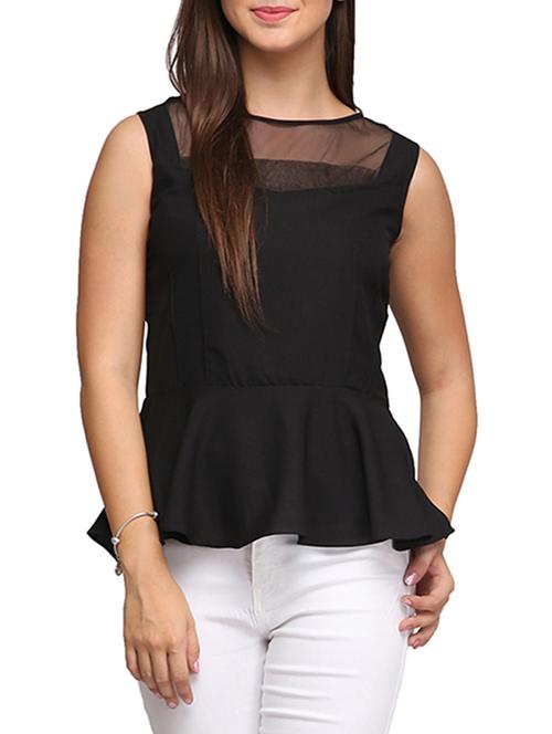 sheer panel solid peplum top - 11126328 - Very Small Image - 1