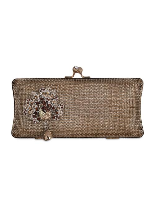 peacock brooch embellished metallic mesh box clutch - 1117163 - Very Small Image - 1