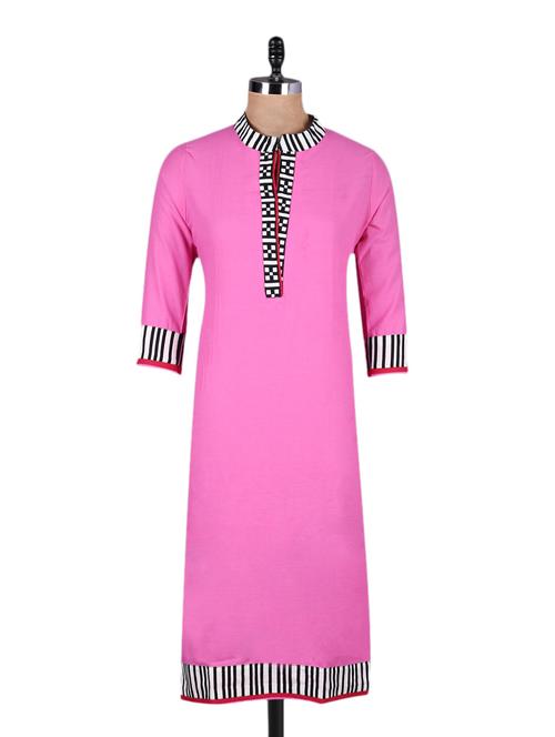 pink quarter sleeves cotton kurta - 1119110 - Very Small Image - 1