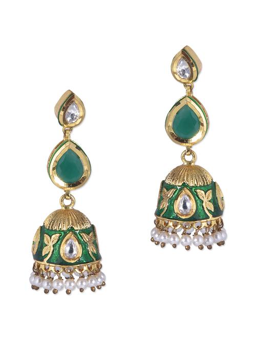 green bead embellished jhumkas - 1119923 - Very Small Image - 1