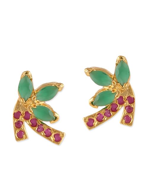 green and pink embellished brass studs earrings - 11275921 - Very Small Image - 1
