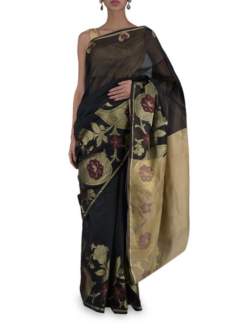 black supernet jacquard saree - 1130160 - Very Small Image - 1