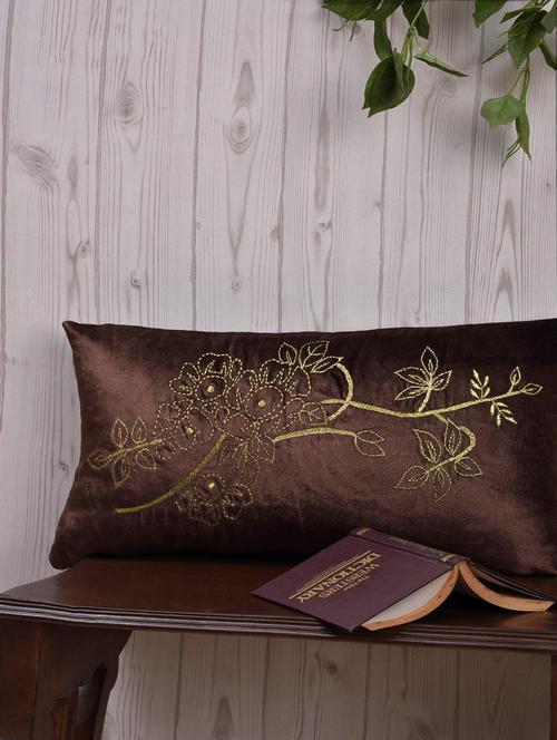 dark brown embroidered viscose velvet cushion cover - 1132559 - Very Small Image - 1